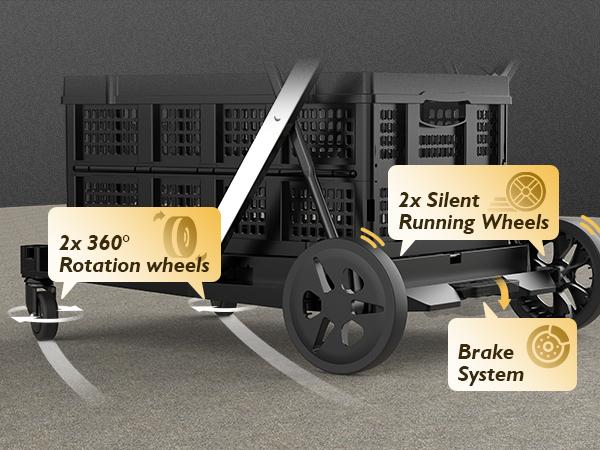 TOOLIOM Heavy-Duty Collapsible Utility Cart, 198Lbs Capacity Folding Trolley with 2 Removable Baskets, Adjustable Aluminum Frame & Quiet Rubber Wheels for Grocery Shopping, Office, Camping and Home