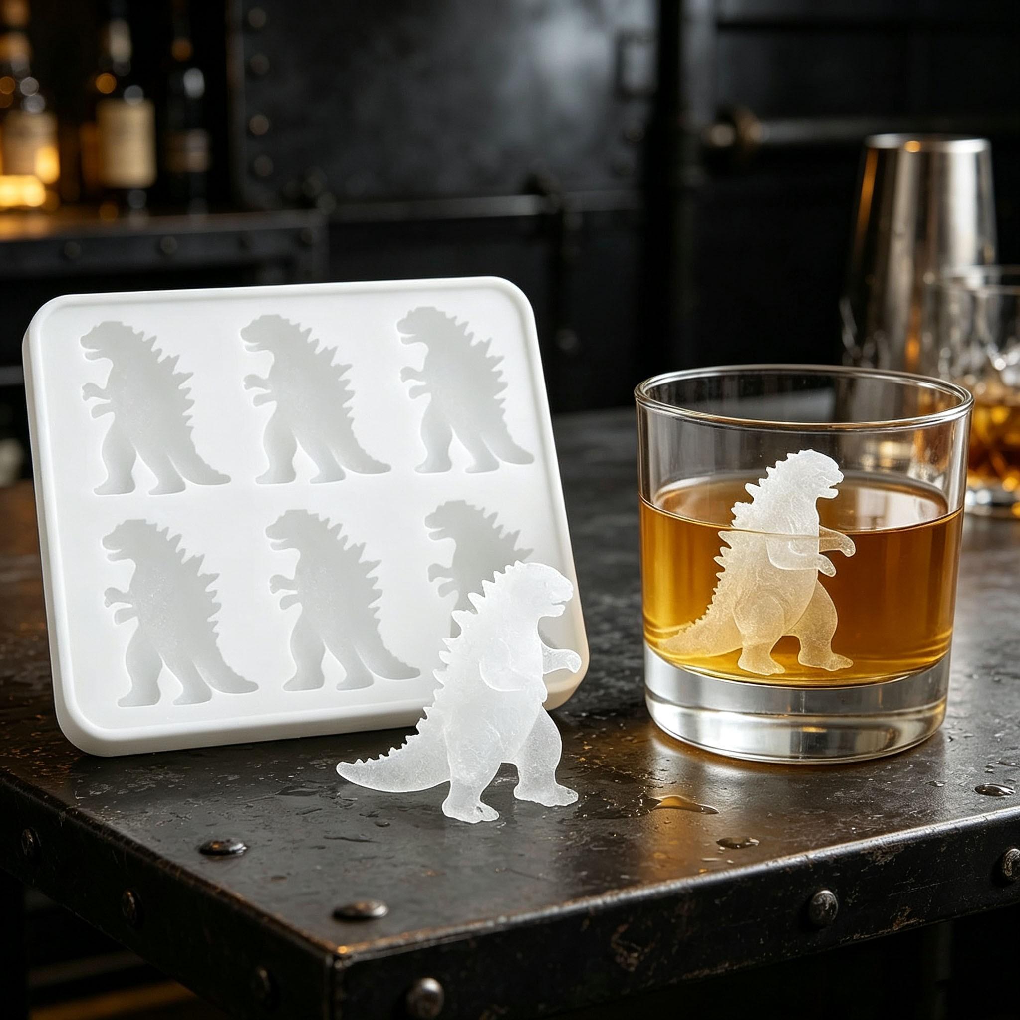 Godzilla Shaped Silicone Ice Cube Tray, 2D Dinosaur Ice Mold for Whiskey Cocktails, Unique Party Drink Accessory, Easy to Use