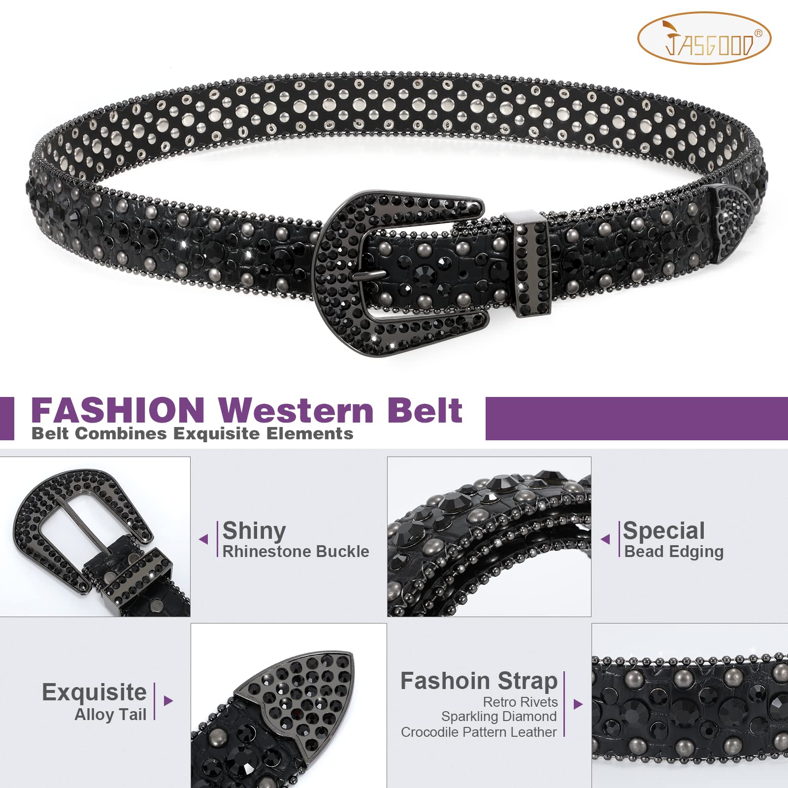 JASGOOD Women and Men Ladies Weatern Cowgirl Cowboy Bling Belt Rhinestone Belt for Jeans Pants Dress