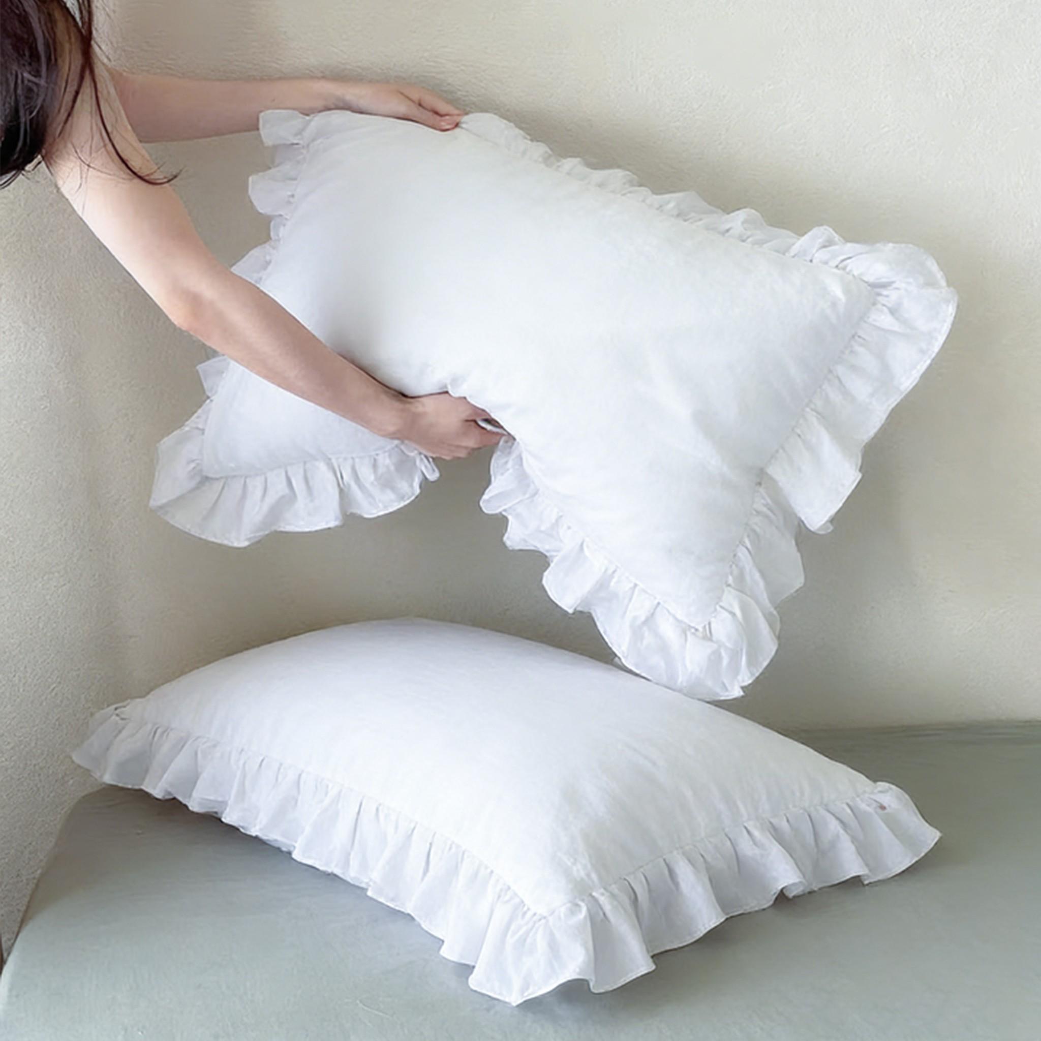 2pc Vintage Ruffle Flower Pillowcases, Pure Color Style, No Filling, Suitable for Bedroom Decor, Sofa Cushion, Bed Pillowcases Decoration