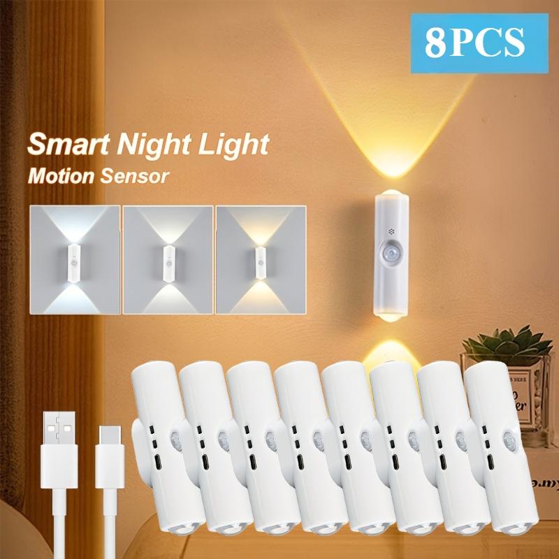 2/4/8-Pack LED Wall Lights, White - Three-Color Light - With USB Charging, Motion Sensor, and Magnetic Mount - Wireless Installation - Ideal for Bedrooms, Hallways, Entryways, Balconies, and Home Interior Lighting