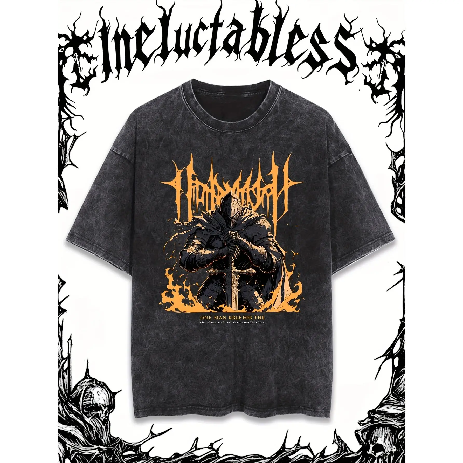 Men's Casual Graphic T-Shirt 100% Cotton Relaxed Fit Streetwear Tee with Bold Flame & Hooded Figure Print, Machine Washable All-Season Comfort, Breathable Clothing