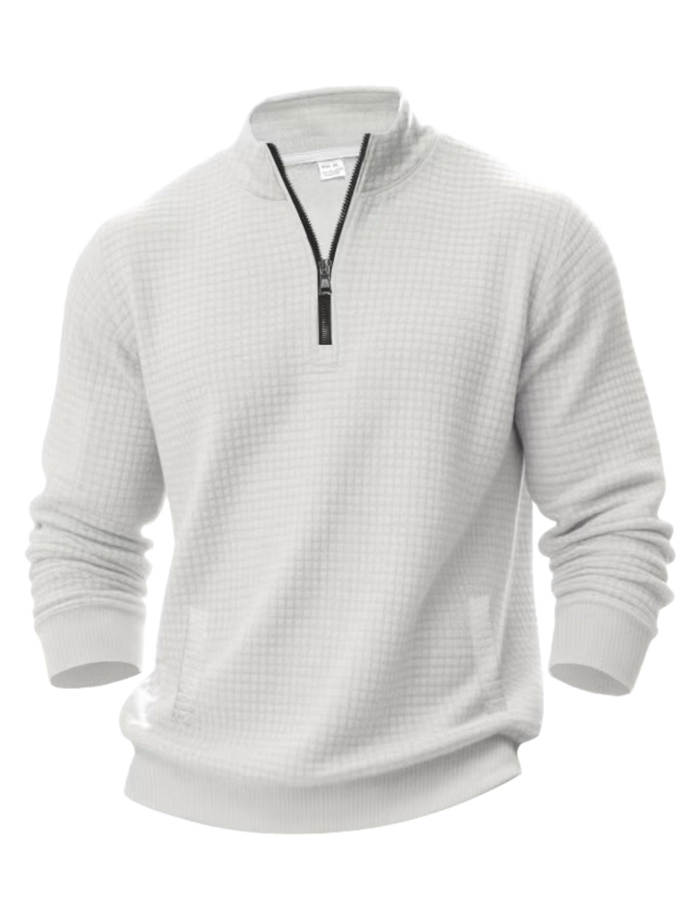 Heavyweight small checkered simple and casual men's loose stand-up collar semi-high collar quarter zipper long-sleeved base layer sweatshirt, warm and soft fabric, suitable for daily casual and outdoor sports occasions,gifts for him boyfriend christmas