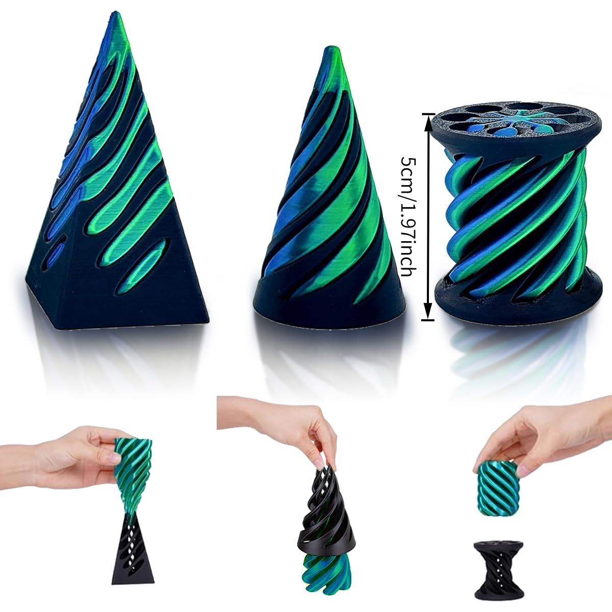 3Pcs Impossible Cone Fidget Toys, 3D Printed Spiral Cone Passthrough Sculpture, Mini Stress Relief Desk Decor, Sensory Anxiety Relief Toy for Adults, Cool Novelty Gift