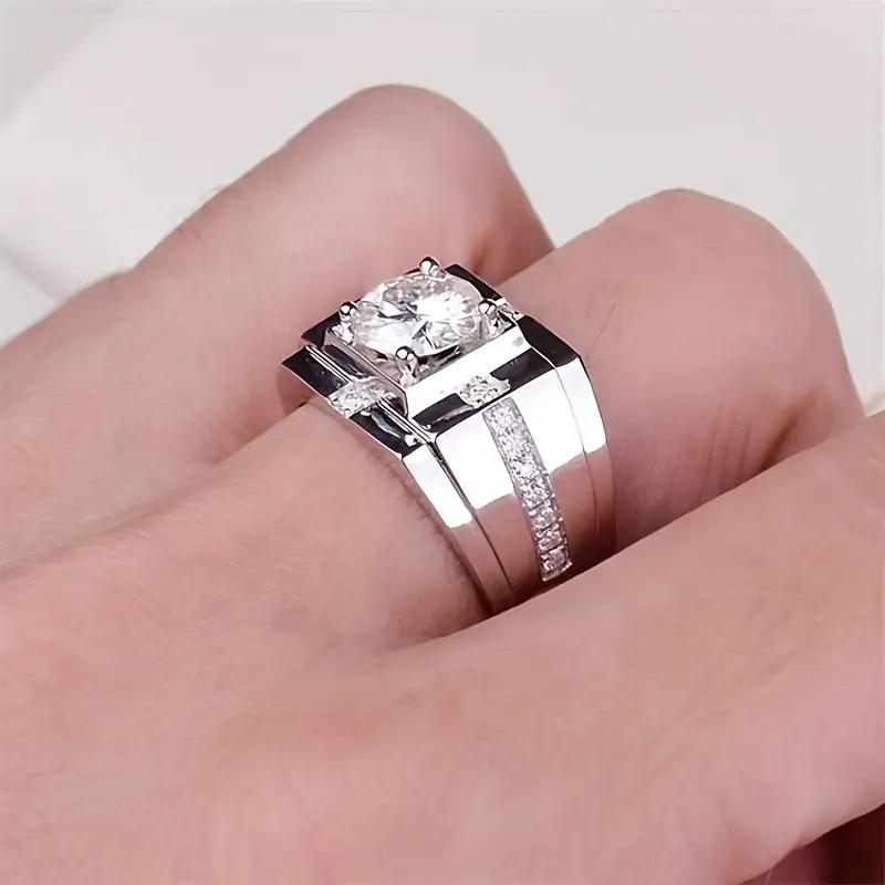 1 S925 silver moissanite ring, sparkling men's and women's rings, party hip-hop style, eternal gemstone jewelry, birthday gift, Halloween and Thanksgiving gift, street hip-hop style