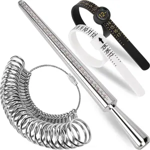 Professional Ring Sizer Measuring Tool Kit, Stainless Steel Mandrel & Finger Gauge, Soft Tape, Clear Markings, Precision for Jewelry Shops & Personal Use