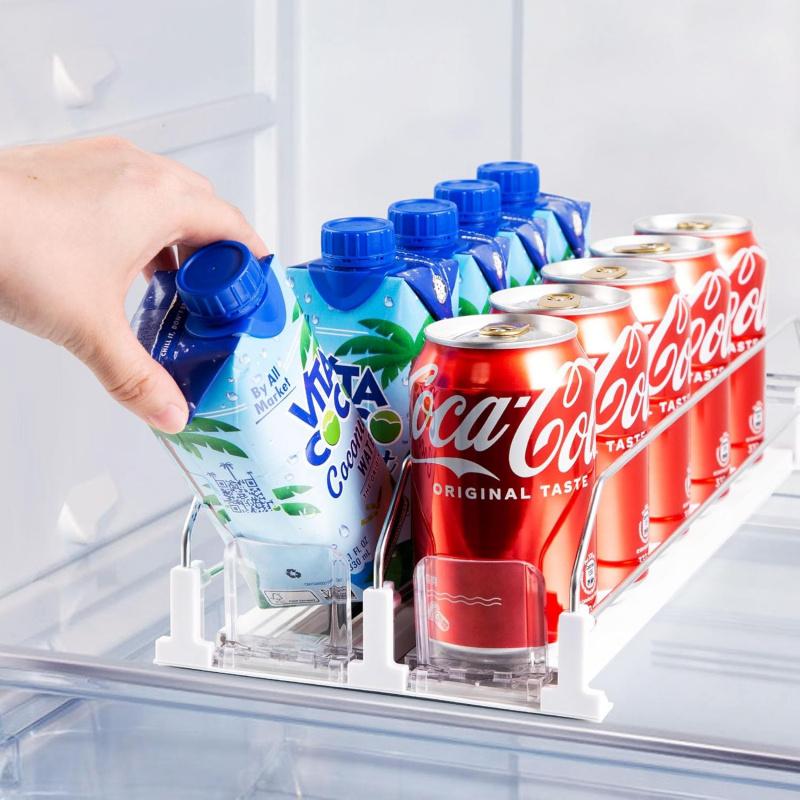 Soda Can Dispenser for Refrigerator,Self-Pushing Drink Organizer for Fridge, Width Adjustable Fridge Organization, Beer Pop Can Water Bottle Drink Dispenser for Fridge