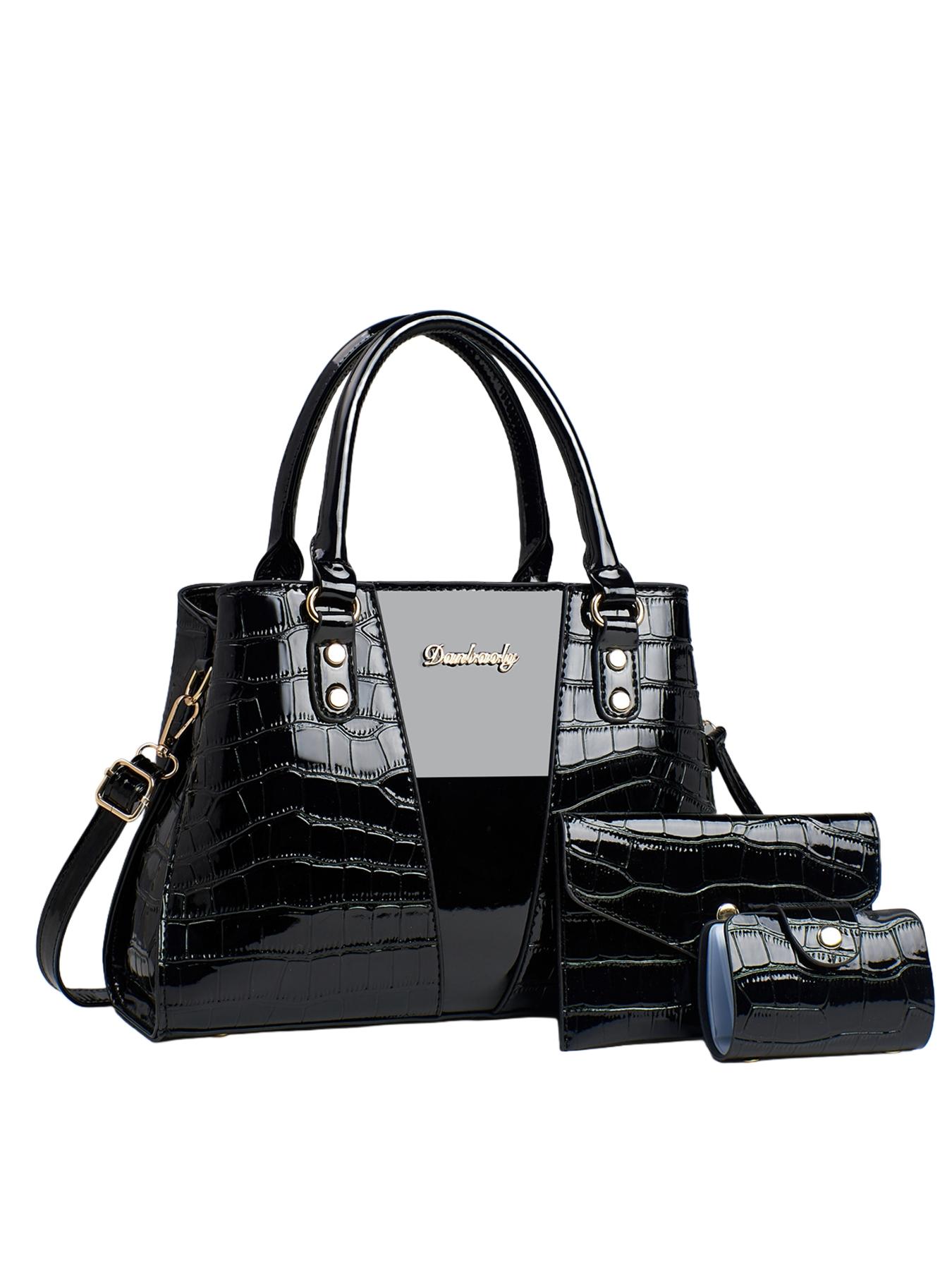 Gradient Crocodile Pattern Handbag Set, Fashionable Large Capacity Multi-Layer Bag, Includes Coin Purse & Card Holder, Ideal for Women