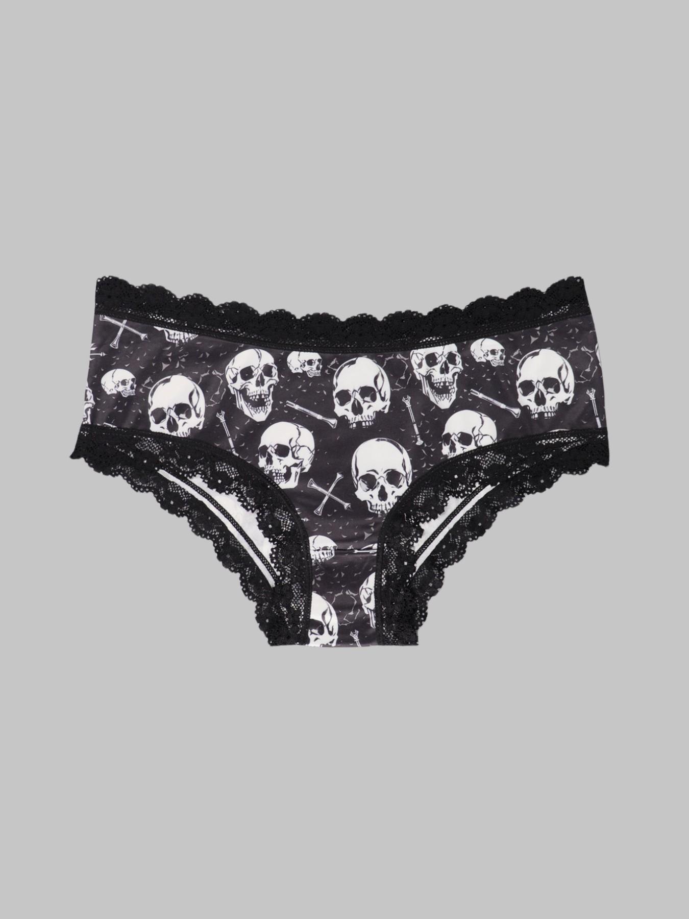 Morvia 6Pcs Gothic Alt Girl Panties Underwear, Dark Lace Lingerie, Soft Cotton Crotch, Emo Punk Vampire Style Knickers, Assorted Spooky Prints, Comfort Daily Wear