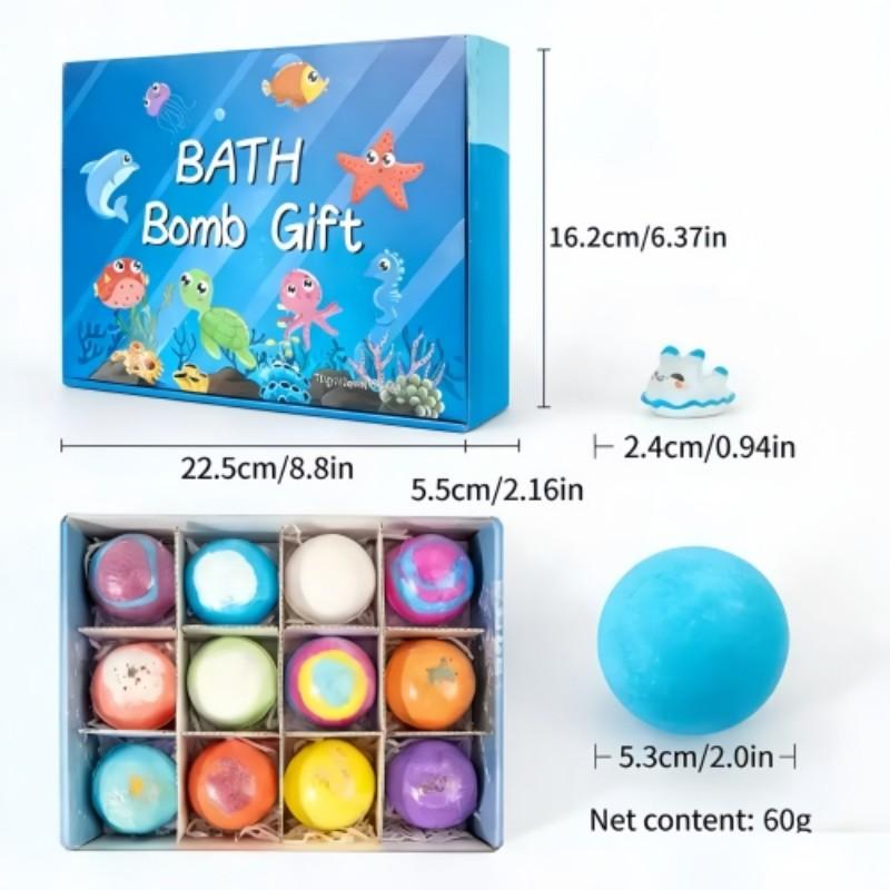 1box，Children Bath Ball Gift Box Set with Surprise Toy, Gentle Bubble Bath Foam Balls, Natural Safe Kids Bath Toys, Unisex Baby Shower Essentials