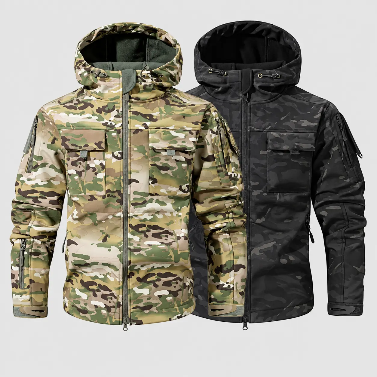 Men's Hooded Camo Style Fleece Jacket - Waterproof, Long-Sleeve Casual Comfy Outerwear with Multiple Pockets, Lightweight for Warm Outdoor & Motocross Rides, Fleece Fabric Men's Lightweight Jackets Cropped Camouflage men's lightweight jackets