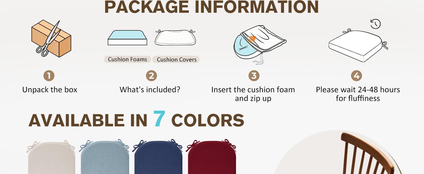 Downluxe Dining Chair Cushions Chair Protector Set , Memory Foam Linen Kitchen Chair Pads with Ties, Waterproof & Washable Cover, 17" x 16" x 2.5"