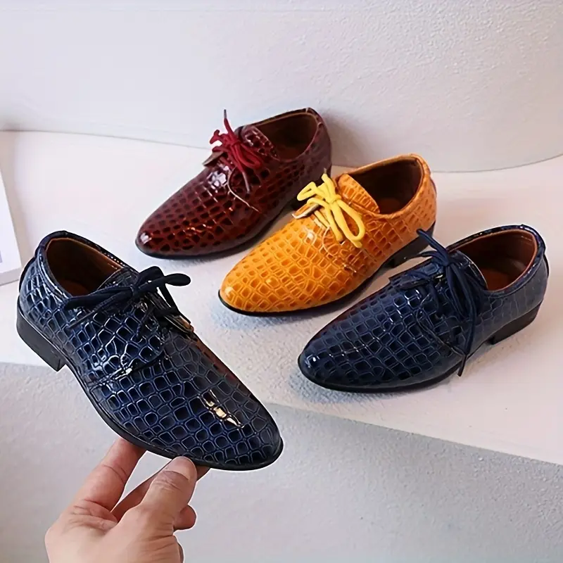 Boys' British-Style Pointed Toe Oxford Formal Shoes - Synthetic Leather, Rubber Sole, TPR Elements, All-Season Toddler Footwear for School, Formal Events