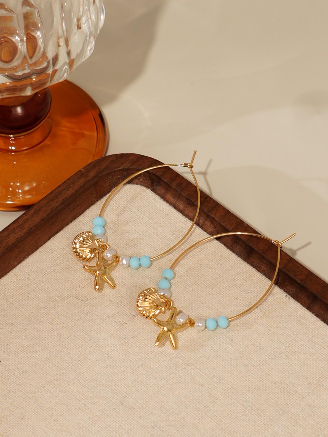 Beach Vacation Shell Starfish Earrings Set, Perfect for Women's Beach Party, Stylish Seashell Jewelry Accessories