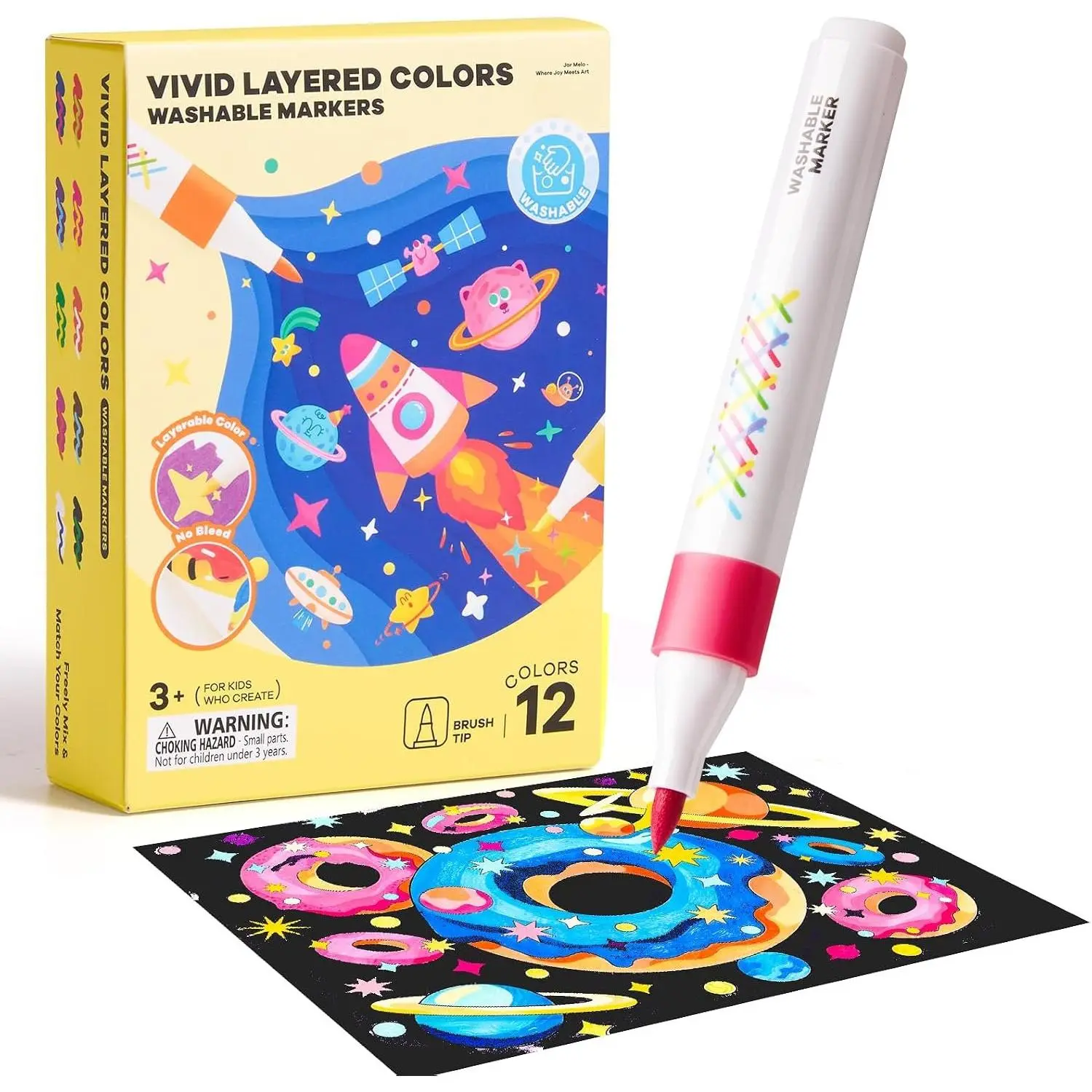 Super Washable Blendable Markers for   4-8, 12 Colors | Water Based,  Safe, ,  Colors, Coloring Art Supplies,