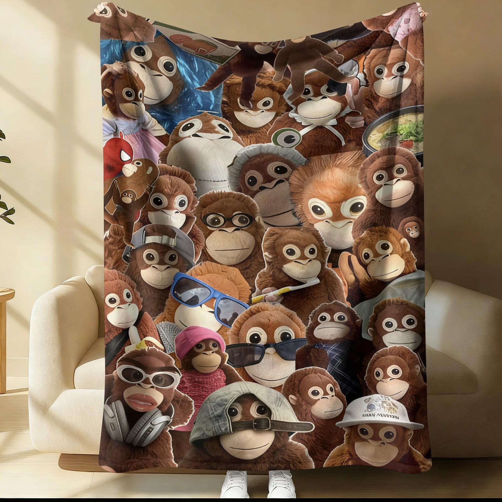 Curious George Lightweight Throw Blanket, Cute Cartoon Monkey Collage Summer Beach Nap Blanket, Soft Flannel Fleece Blanket for Office Couch Bed Travel, Ideal Gift for Curious George Fans Kids Teens Adults