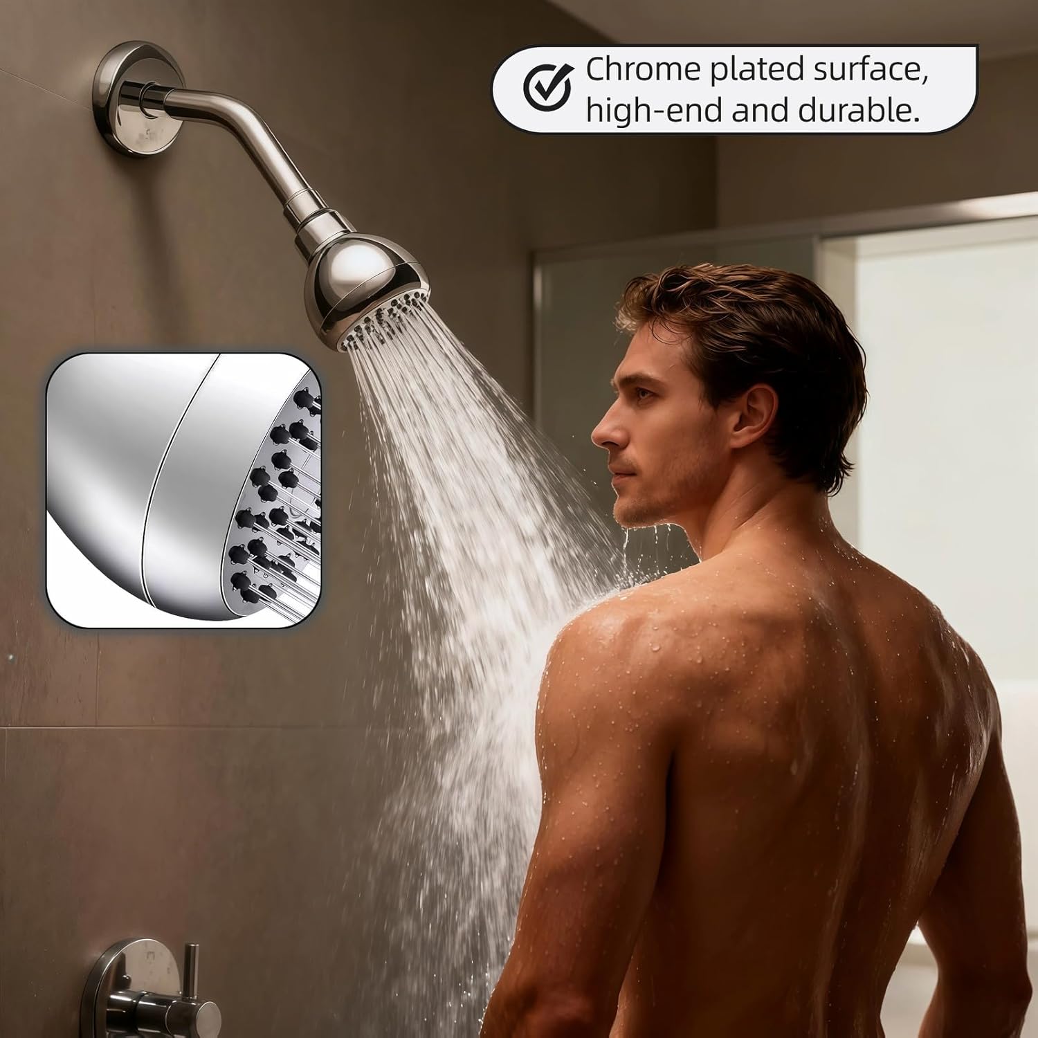 Shower Head 360 Degree Rotating Self-Cleaning Nozzle, Water Saving Flow Optimizer, Easy Installation Rustproof Abs, Adult Elderly Spa Shower