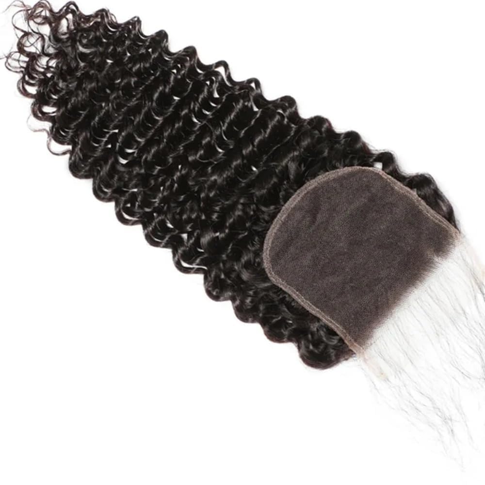 Transparent  Lace Closure Deep Wave Invisible Ultra-thin 4x4 Closure Brazilian  Virgin Human Hair  Black (4x4 Lace Closure, 16 Inch)