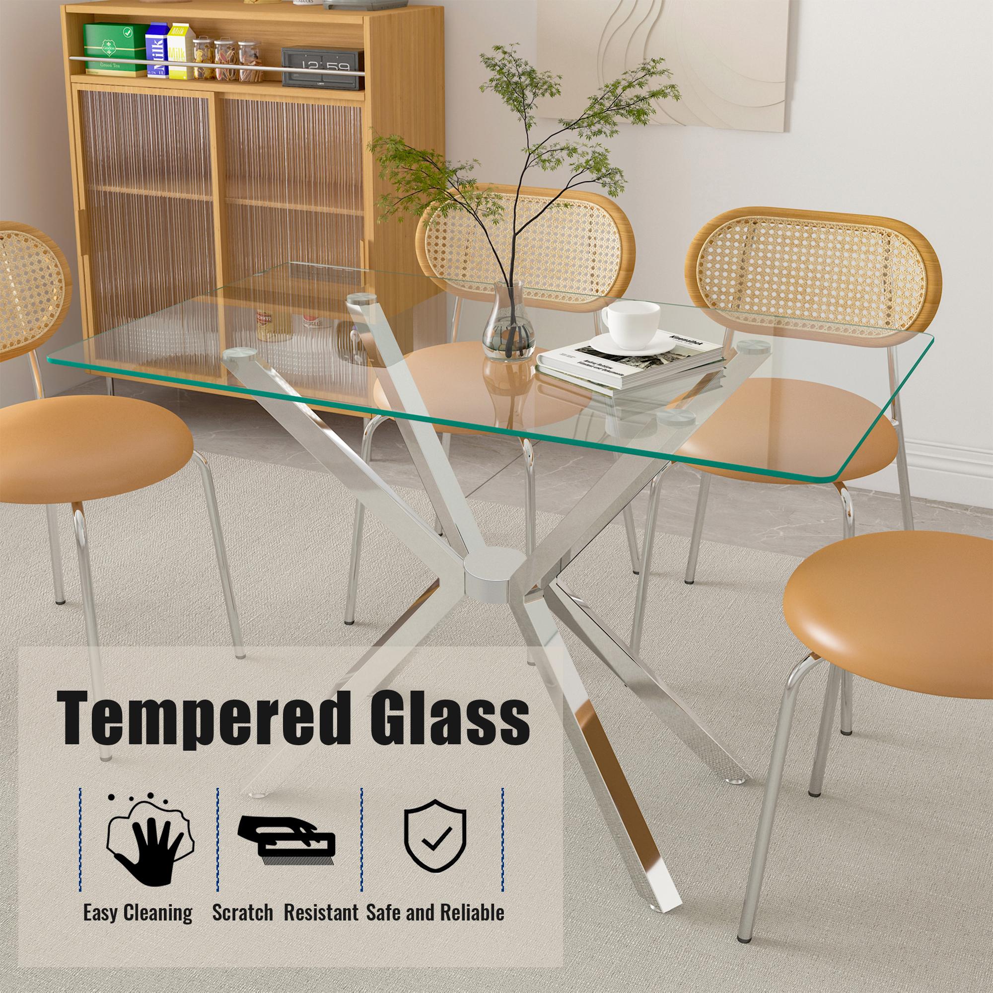 47.24" Rectangular Glass Dining Table with Metal Legs - Modern Kitchen & Dining Room Table, Stylish Durable Design Interior，Golden