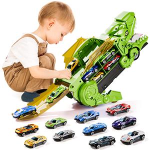 Dinosaur lover Devouring Truck Toy with 10 Random Color Style Die-Cast Cars Transforming Tyrannosaurus Rex Vehicle Inertia Toy alloy Car for Kids Age 3 to 6 that Transforms into Dino Birthday Gift Stocking Filler Christmas Gift Indoor Toy