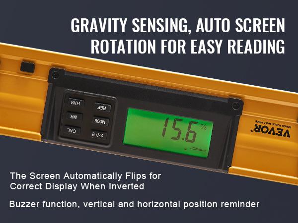 VEVOR Magnetic Torpedo Level, 600mm, LED Backlit Screen Mechanical Bubble Vials Ruler for 0-360 Degree, Gravity Sensor Aluminum Alloy Leveler Tool w/ Viewing Window, Shock-Resistant for Plumbing, Wood
