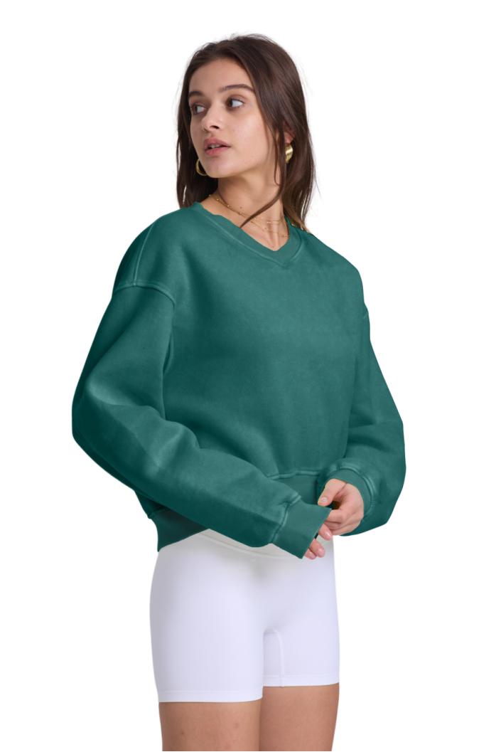 Hatant hoodie Cozy up in Vintage Style with our Y2K Acid Wash Fleece V-Neck - Soft Fabric Women Sweatshirt , Athletic Fit, and Dark Gray Solid Color Hoodies  - Perfect for After-Workout Relaxation