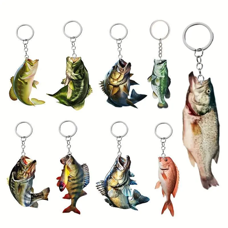 Acrylic Bass Keychain Fish Animal Keychain Fishing Enthusiast Bag Car Mirror Pendant Hanging Accessories