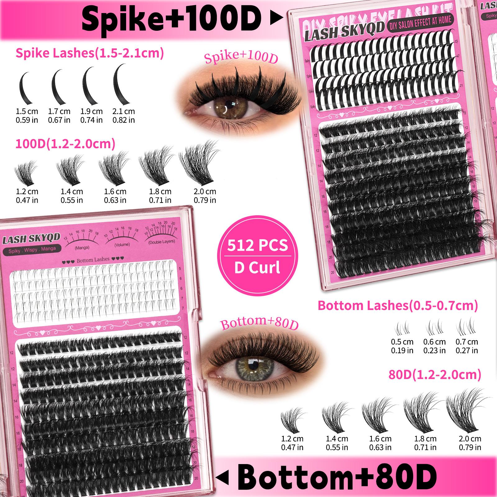 LASH SKYQD Mix Lashes Clusters Kit Gift Packs 1464Pcs With Bond&Seal Remover Tweezers Eyelash Curler Lash Brush,Bottom/Spike/Mega/Cat Lashes 3D Effect False Eyelash DIY Individual Clusters Lash Kit Perfect for Beginners & Proficient, Eyelash Extension Kit