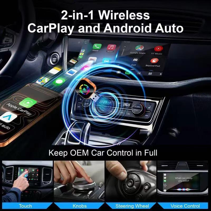 Wireless Carplay Adapter, 3-In-1 USB A/c Android Car System, Bluetooth-compatible Video Box, Screen Mirroring for iOS, Car Play Accessory for iPhone