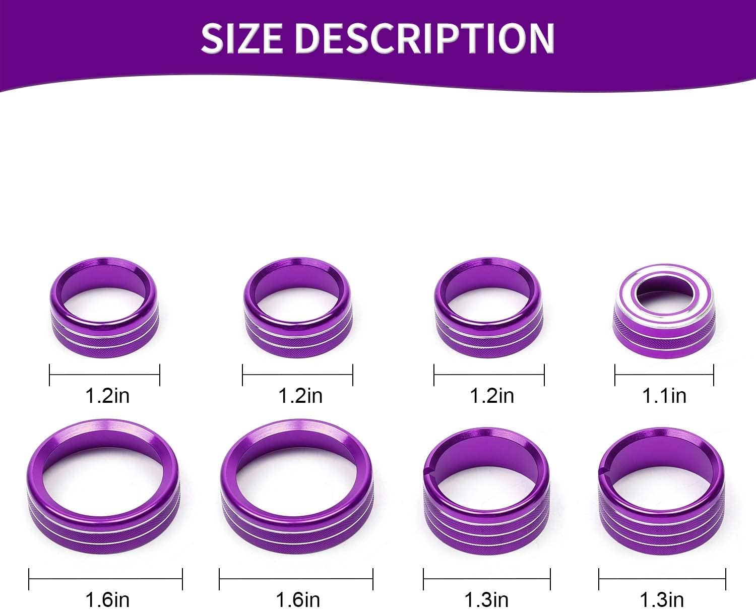 Purple Center Console Knob Cover Trim Ring, 8pcs Protective Car Accessory for Chevy Silverado/Suburban & GMC Sierra 2014-2018, Automotive Interior Decorative Truck Accessory, Automotive Interior Accessories