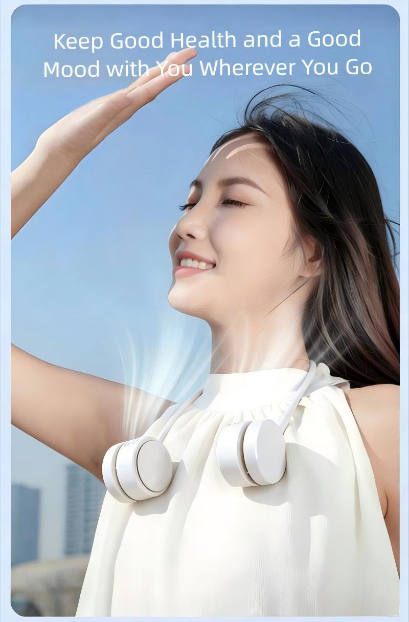 Foldable Neck Fan USB Rechargeable Portable Turbine Leafless Safety Quiet Mini Fan, Home Personal Outdoor Sports Fan