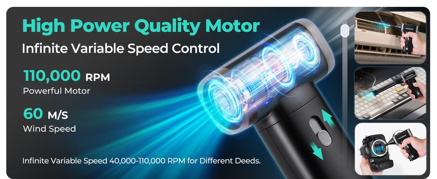 #SpringGlowUp HAUSHOF 8V Mini Electric Air Duster-110,000RPM High Power Compressed Air blower, Rechargeable Brushless Motor Durable Cleaner, Variable Speed Dust Blower for Computer, PC Keyboard, Electronics, Car...