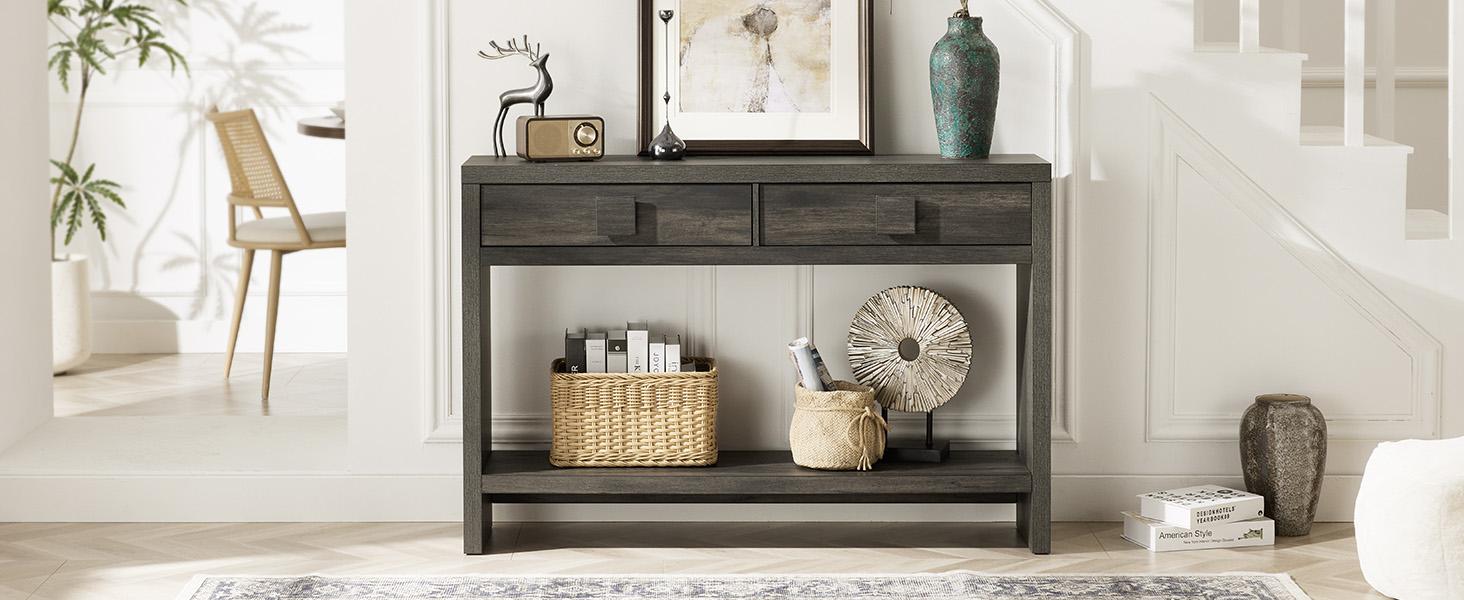 ONBRILL 47" Console Table with Drawers, Narrow Entryway Table with Open Storage Shelves, Mid Century Modern Hallway Accent Tables Behind Couch Table for Living Room【BlackFridayDeal】 ONBRILL 47" Console Table with Drawers, Narrow Entryway Table with Open Storage Shelves, Mid Century Modern Hallway Accent Tables Behind Couch Table for Living Room【BlackFridayDeal】