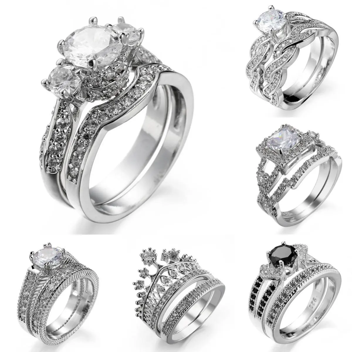 Women's & Men's 2-Piece Matching White Zircon Crown Ring Set, Wedding Ring Sets, Romantic Gifts for Her, Anniversary Gift for Couples, Engagement Jewelry