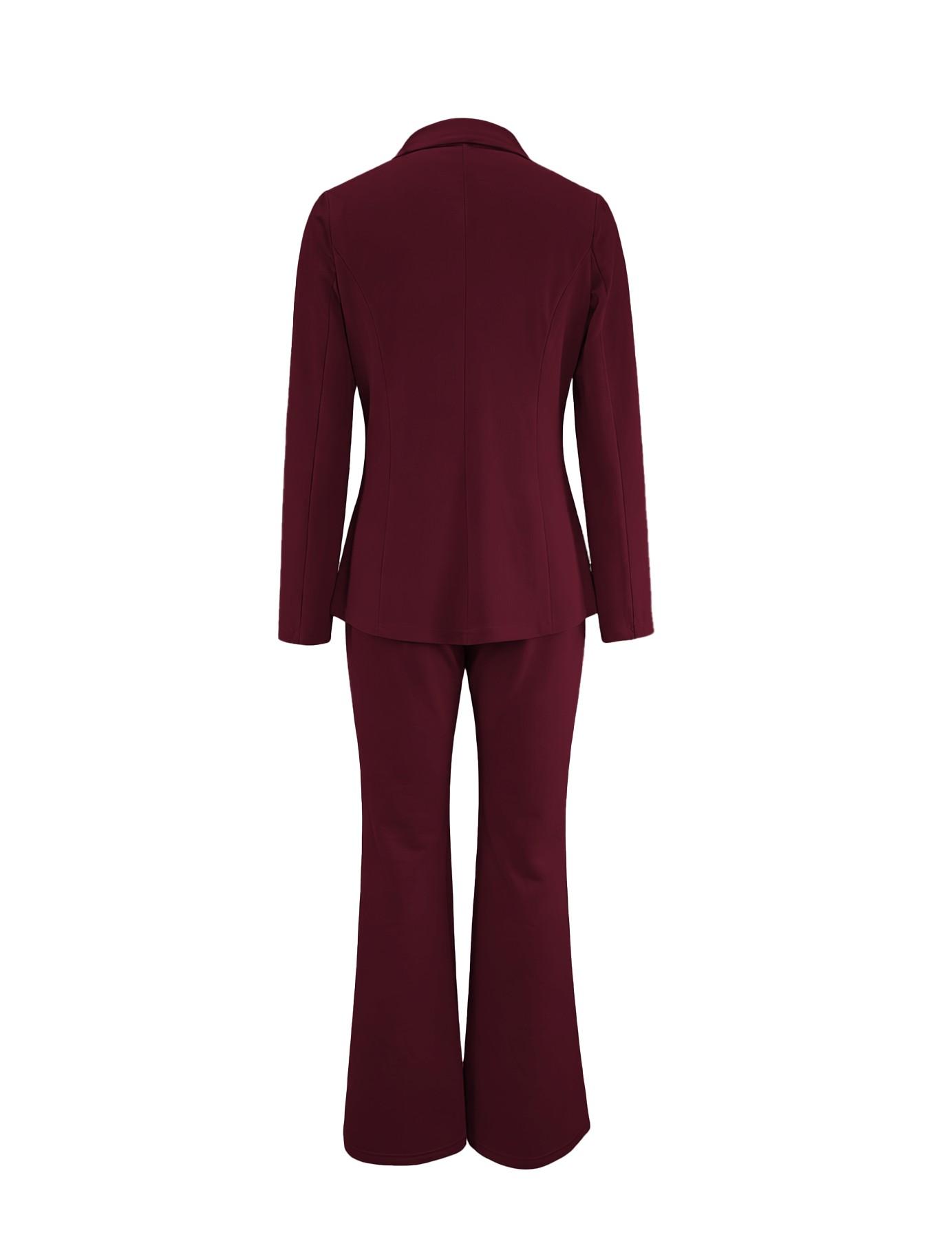 Women's Two-Piece Matching Set, Plain Button Lapel Fitted Blazer & Suit Pants, Chic Elegant Business Casual Long Sleeve Outerwear & Trousers for Daily Outdoor Wear, Women's Clothing for All Seasons, Essential Business Attire, Work Casual Blazers