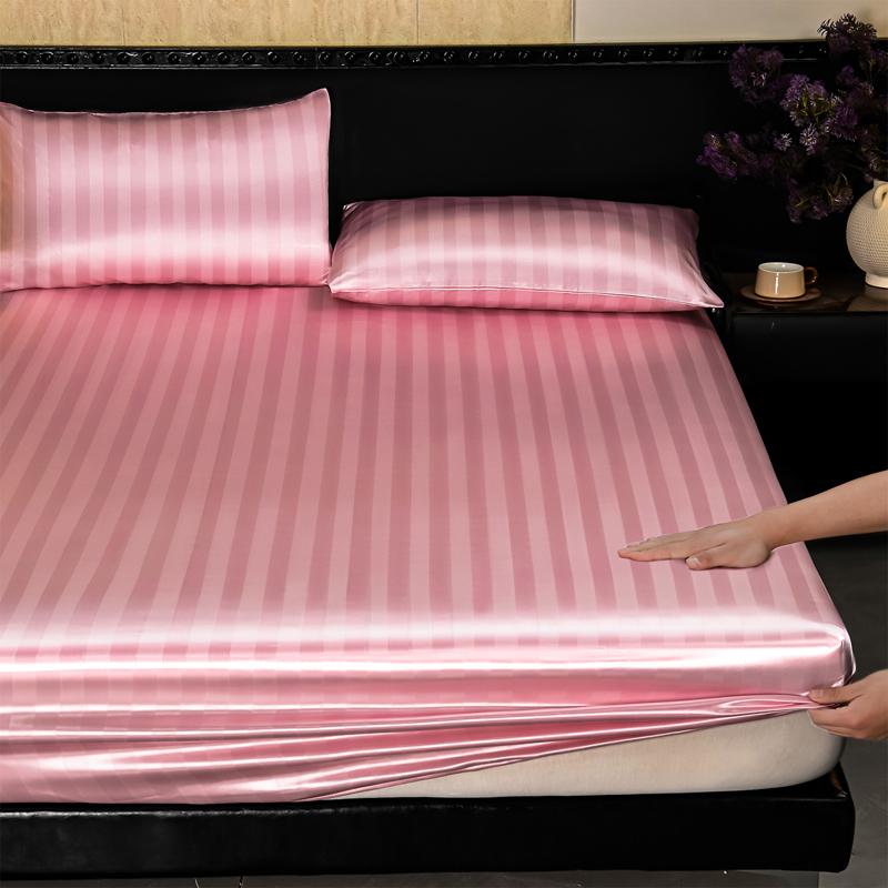 Luxury Striped Satin Fitted Sheet 3 Piece Set, Cooling Deep Pocket, Wrinkle & Fade Resistant, Hotel Style for Hot Sleepers