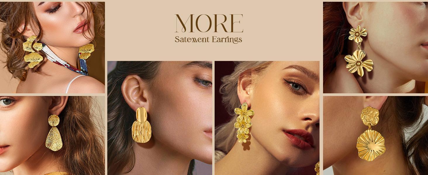 Statement Earrings For Women 18K Gold Plated Sectored Flower Leaf Shell Angel Wing Earring Large Stud Earrings Hypoallergenic Stud