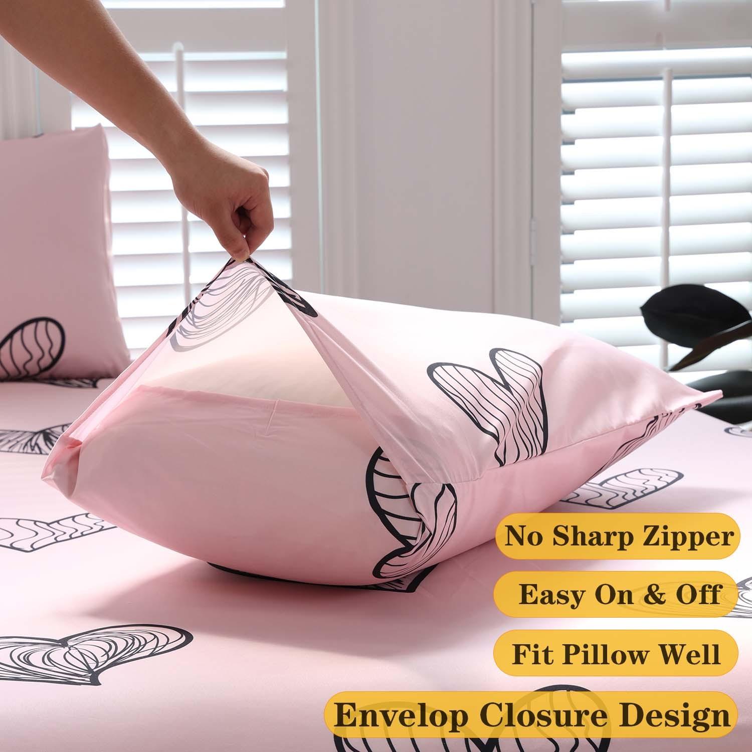 Simple Love Print Fitted Sheet Set, 1 fitted sheet + 2 pillowcases, no inserts included. Soft and comfortable bedding set, suitable for bedrooms and guest rooms, deep pocket design.
