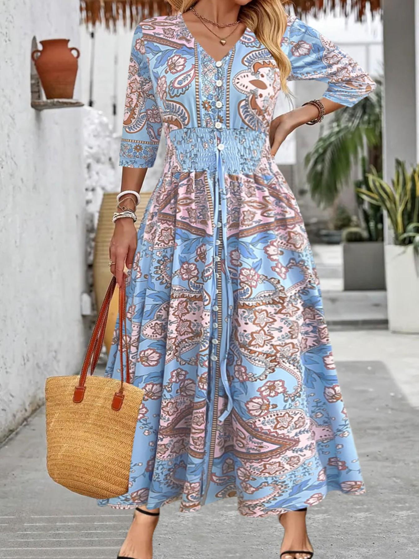 Plus Size Paisley Print Boho Bohemian Maxi Dress Womenswear | V-Neck | 3/4 Sleeve | Smocked Waist | Curvy Women Vacation Wear, Casual Wear - TikTok Shop Plus Size Paisley Print Boho Bohemian Maxi Dress Womenswear | V-Neck | 3/4 Sleeve | Smocked Waist | Curvy Women Vacation Wear, Casual Wear - TikTok Shop