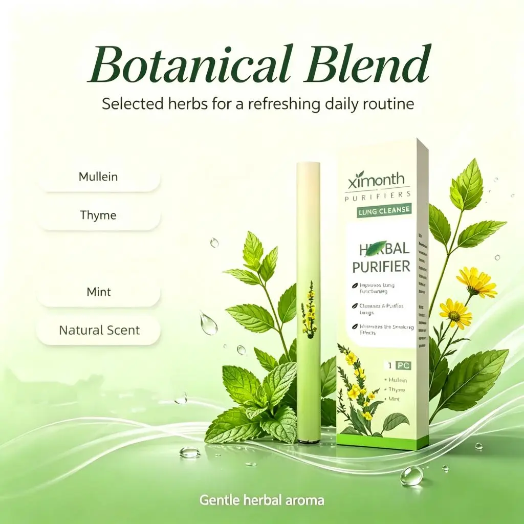 Natural Mullein Thyme Mint Oral Care Purifier Stick, Portable Herbal Botanical Aroma Stick for Daily Fresh Breath & Comforting Scent