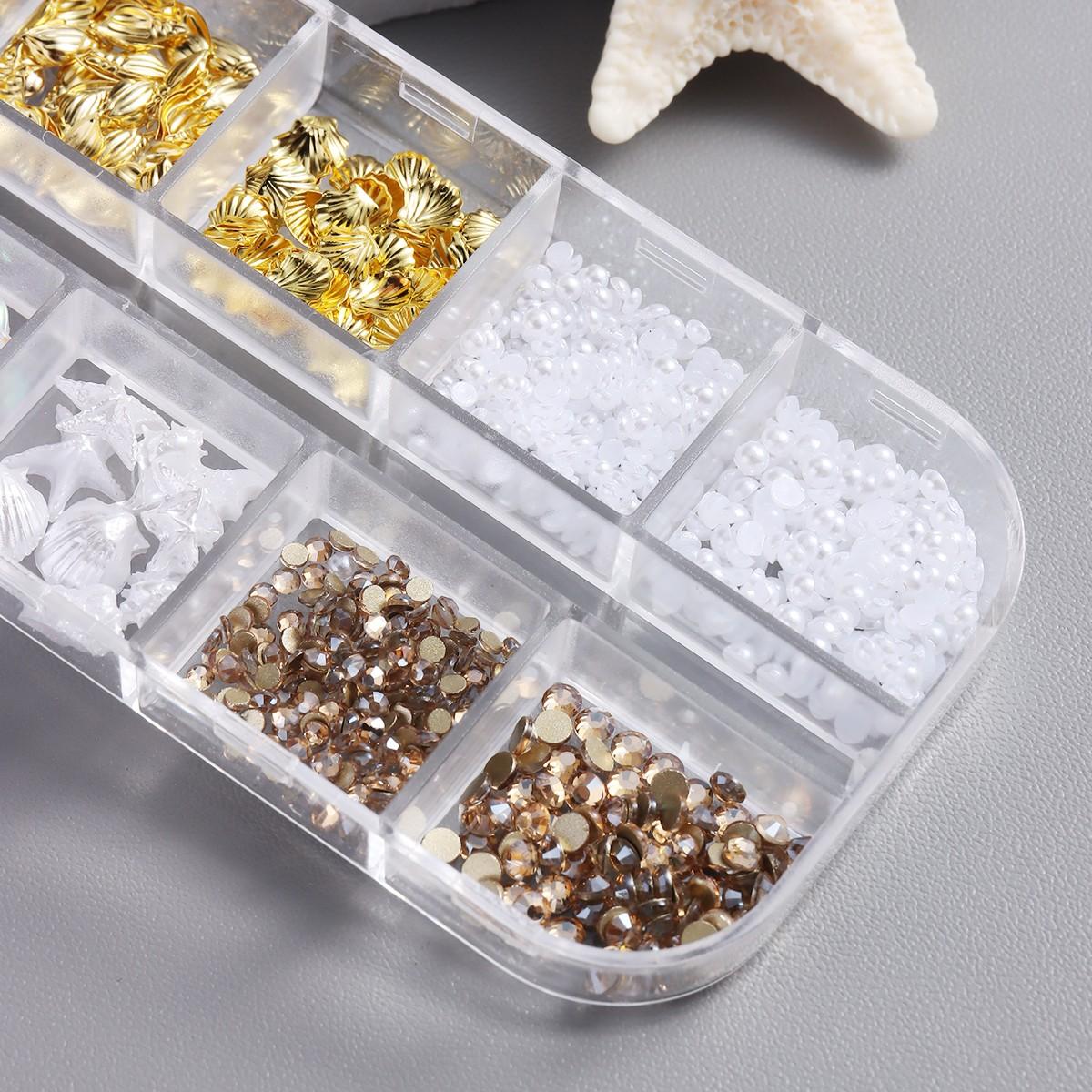 3D Summer Beach Nail Art Set, Rivets, Ocean Shells, Starfish, Mermaid Tail, Coconut Tree, Pearl & Gem Pendants, Y2K Kawaii Style