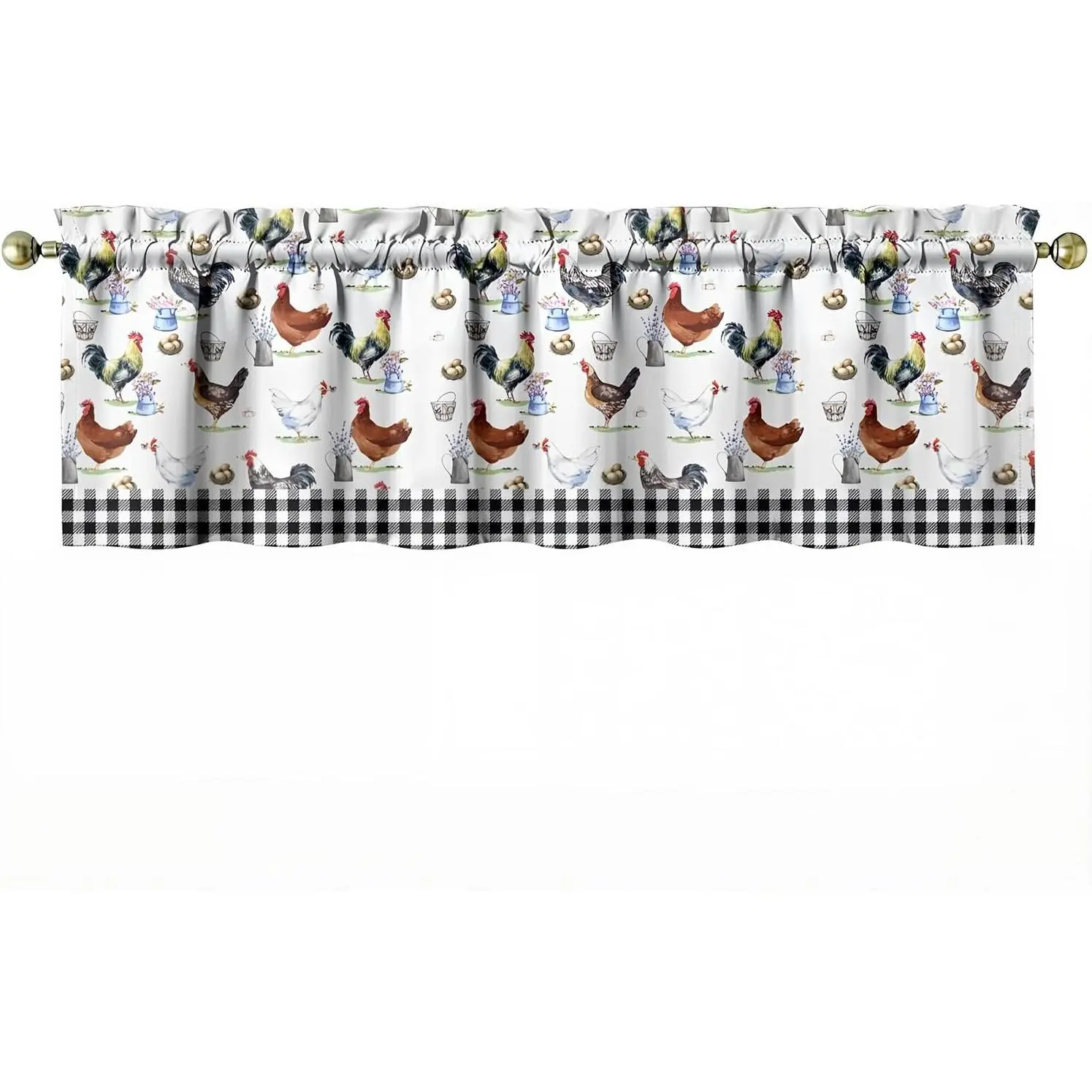 1 Piece Chicken Rooster Kitchen Curtains and Valances Set 18x54 in Window Curtains Over Sink Decor
