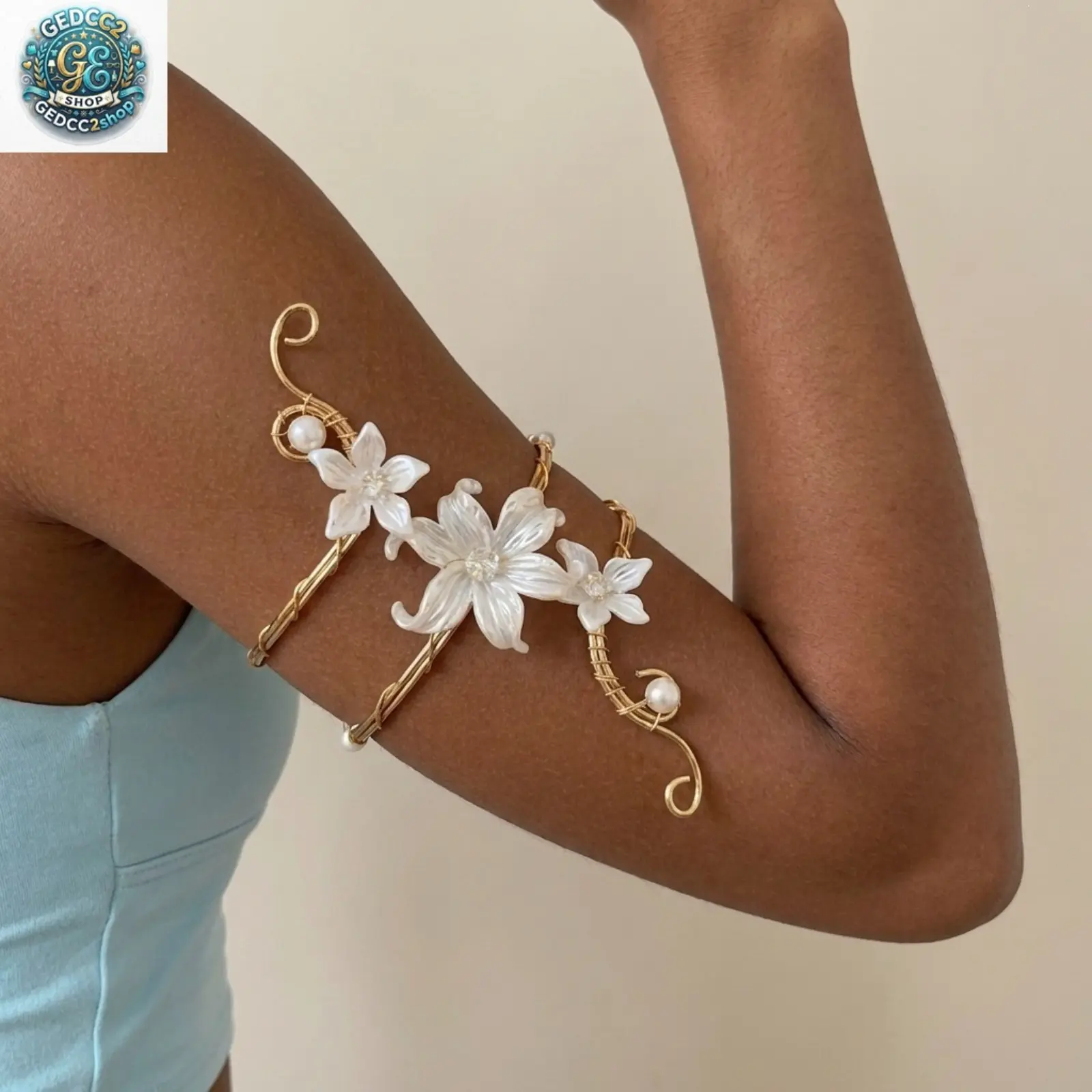 Women's Flower Arm Cuff Bracelet, Open Geometric Bangle with Irregular Design, Statement Jewelry Accessory for Vacation, Party & Daily Wear