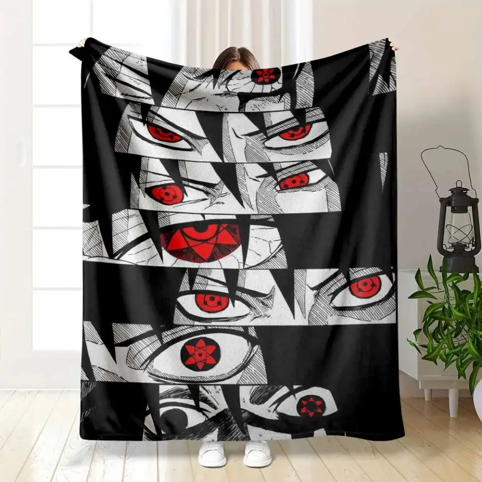 Sasuke Sharingan Eyes Flannel Blanket, Anime Manga Panel Print, High Contrast Graphic, Ultra Soft Warm Cozy Fleece Throw, Perfect for Living Room Couch Sofa Bed Gaming Lounge Decor, Baby Blankets and Adult Blankets, Holiday Gift Ideas for Anime Fan Collec