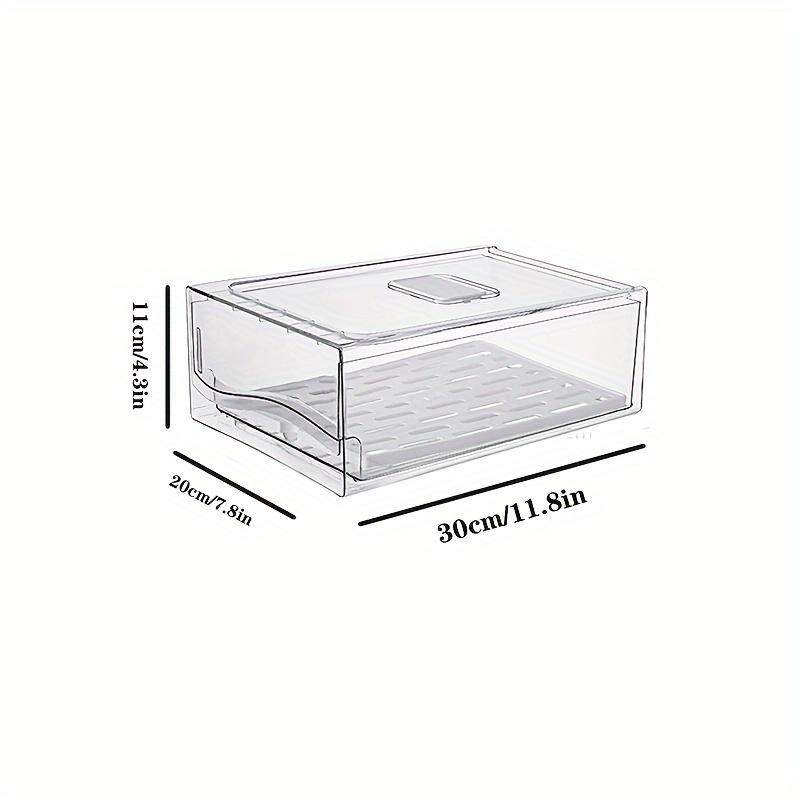 Transparent Rectangular Plastic Storage Box, Stackable Drainage Food Container, Kitchen Refrigerator Organizer, Drawer Style, Fridge Organizer