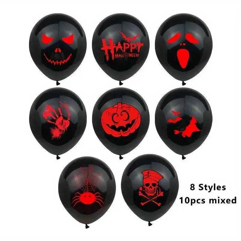 Halloween Party Decorations, 10-Piece Set Print Ghost Witch Pumpkin Balloons, Spooky Halloween Supplies for Home & Outdoor Events