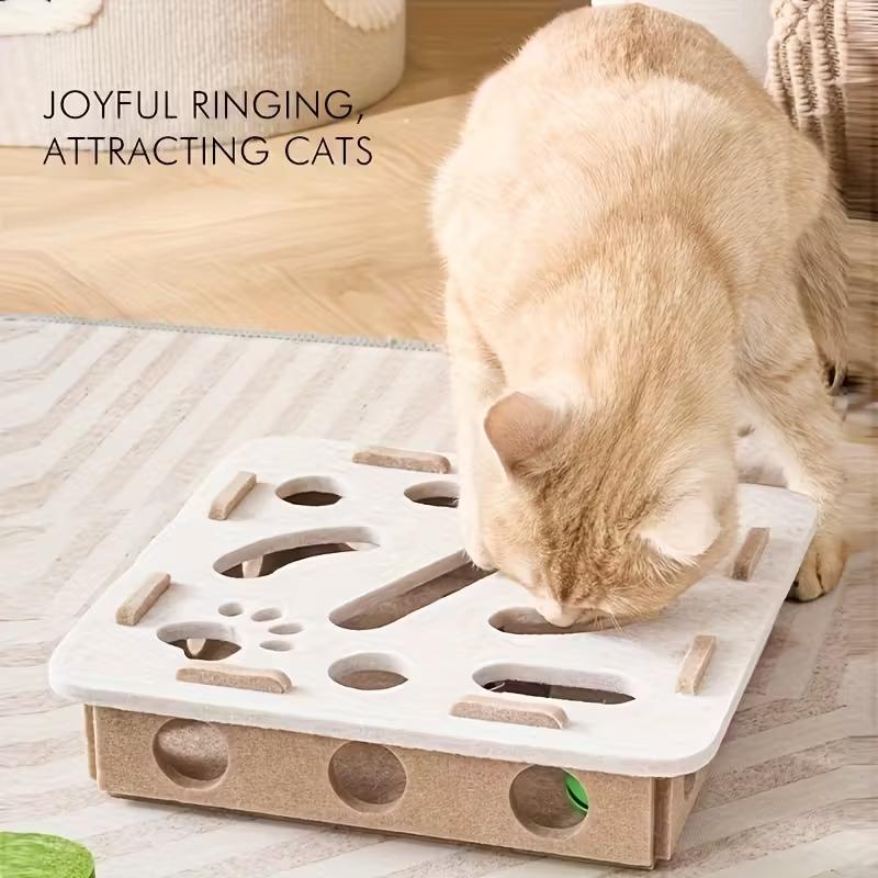 Interactive Cat Scratching Toy with Paw Print, Puzzle Box & Heavy-Duty Scratching Posts, No Battery Needed, Indoor Activity Center