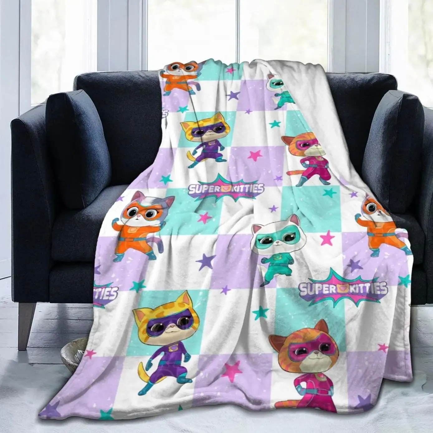 SuperKitties Cartoon Blanket Ultra Soft Flannel Throw Blanket Warm Cozy Fleece Blankets Gifts for Kids Boys Girls Travelling Camping Sofa Bed Birthday Easter Christmas Back To School Children Bedroom Decor