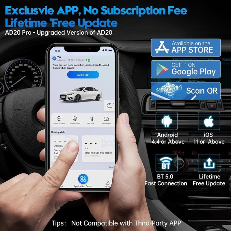 XTOOL AD20 Pro OBD2 Scanner Free Life Time ,AI Assistant ,No Subscription Fee or Car Wireless Code Reader for iPhone & Android 2025 Oil Reset, Voltage, Performance Test Cheaper than Topdon