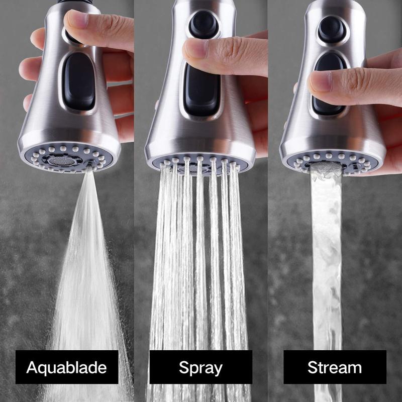 Hibbent Pull Down Spray Head for Kitchen Faucet, 3-Function Sink Spray Nozzle with 15 Adapters, Faucet Head Replacement Compatible with Moen, American Standard, Delta, Kohler Faucets, Brushed Nickel Hibbent Pull Down Spray Head for Kitchen Faucet, 3-Function Sink Spray Nozzle with 15 Adapters, Faucet Head Replacement Compatible with Moen, American Standard, Delta, Kohler Faucets, Brushed Nickel